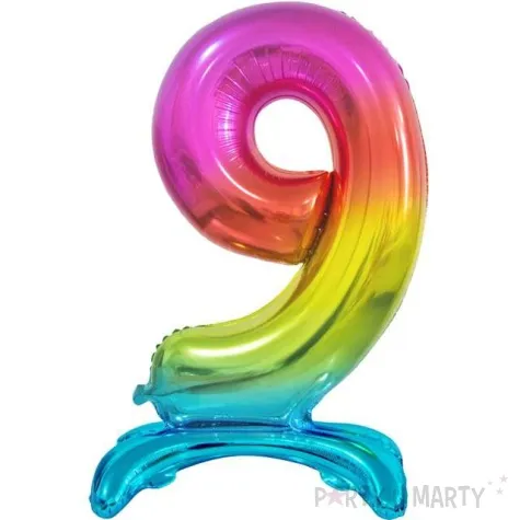 balon foliowy cyfra 9 stojaca teczowy godan 29 dgt