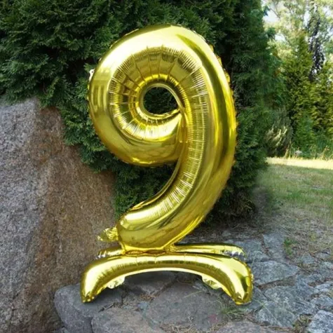 balon foliowy cyfra 9 stojaca zloty dekoracjepolska 30 dgt