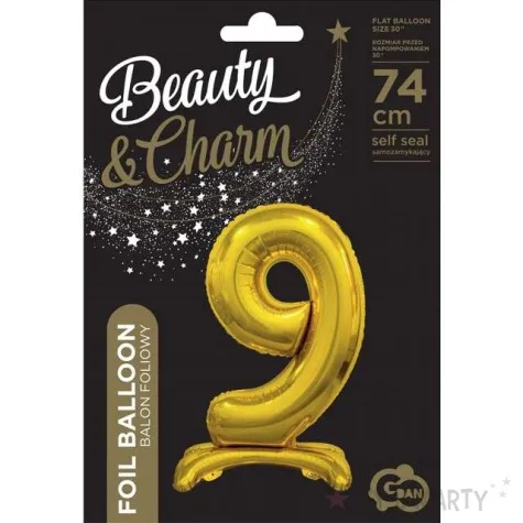balon foliowy cyfra 9 stojaca zloty godan 29 dgt