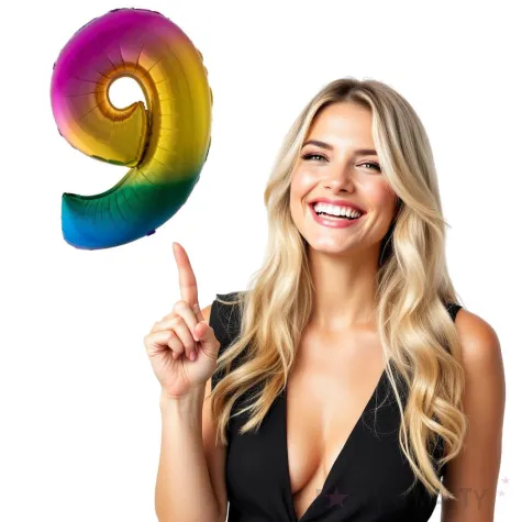 balon foliowy cyfra 9 teczowy funny fashion 40 dgt