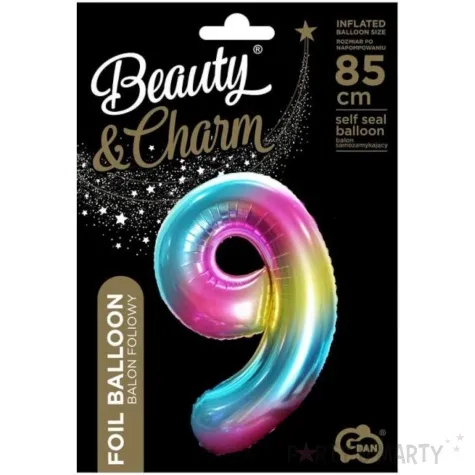 balon foliowy cyfra 9 teczowy godan 34 dgt