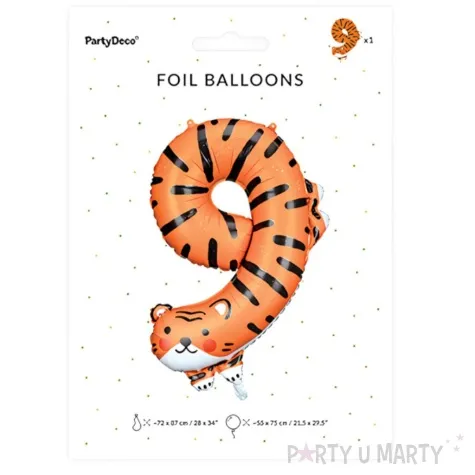 balon foliowy cyfra 9 tygrys pomaranczowy partydeco 34 dgt