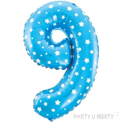 balon foliowy cyfra 9 w gwiazdki niebieski jix 18 dgt