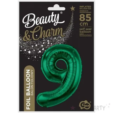 balon foliowy cyfra 9 zielony butelkowy godan 33 dgt