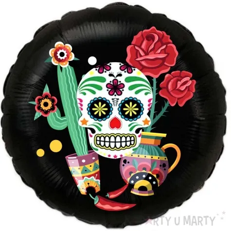 balon foliowy dia de los muertos roza czarny 18 rnd