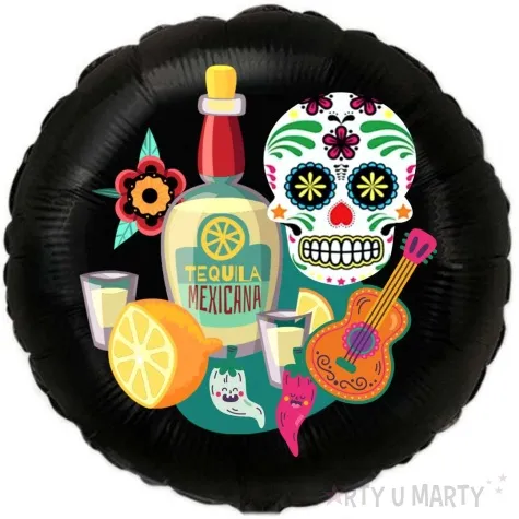 balon foliowy dia de los muertos tequilla czarny 18 rnd