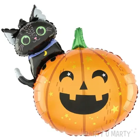balon foliowy dynia z kotkiem pomaranczowy czarny partypal 33 shp