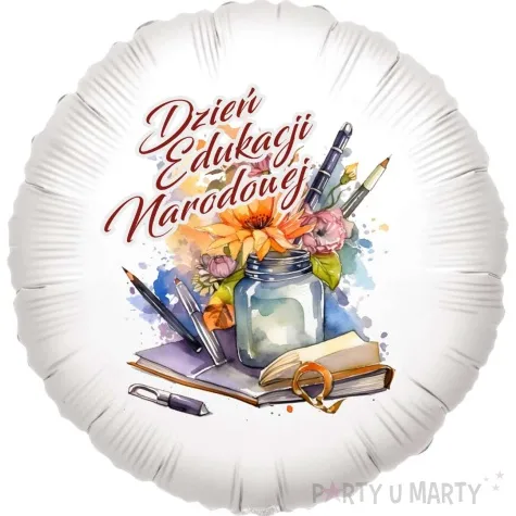 balon foliowy dzien edukacji narodowej kwiaty bialy 18 rnd