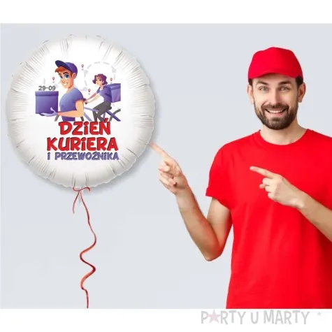 balon foliowy dzien kuriera i przewoznika w parze bialy 18 rnd