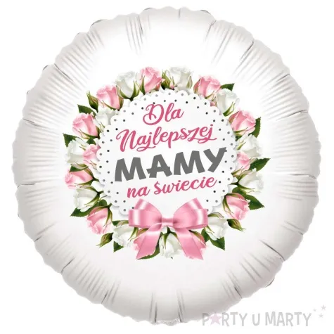 balon foliowy dzien matki dla najlepszej mamy bialy 18 rnd