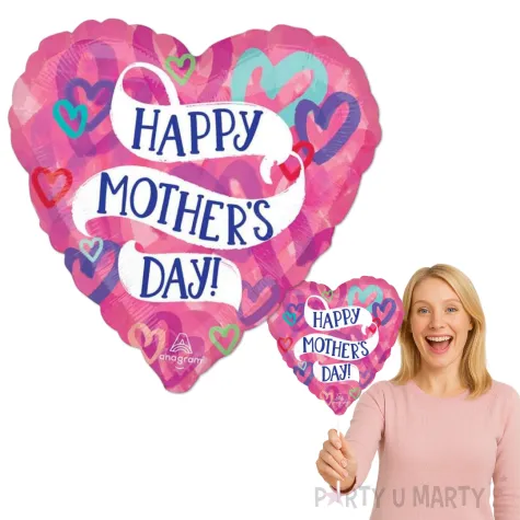 balon foliowy dzien matki happy mothers day kolorowe serca amscan 18 hrt