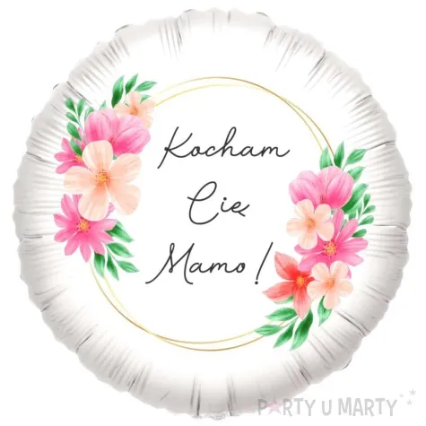 balon foliowy dzien matki kwiaty kocham cie mamo bialy 18 rnd