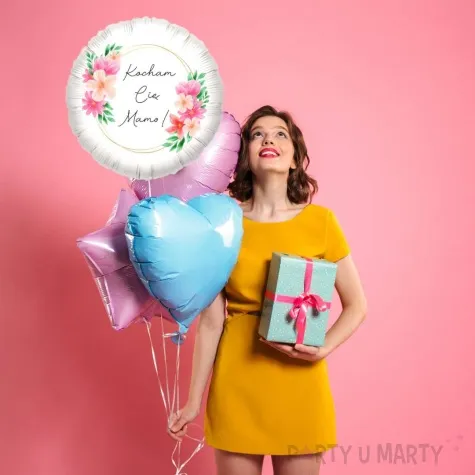 balon foliowy dzien matki kwiaty kocham cie mamo bialy 18 rnd