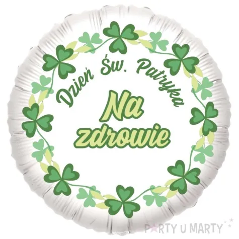 balon foliowy dzien sw patryka na zdrowie bialy 18 rnd