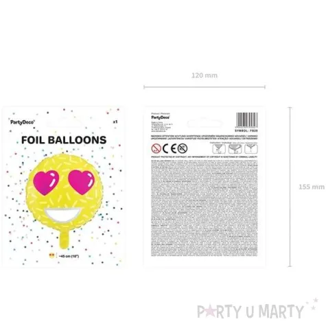 balon foliowy emotikon love zolty partydeco 18 rnd