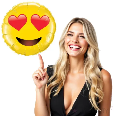 balon foliowy emotka z serduszkami zolty qualatex 28 rnd