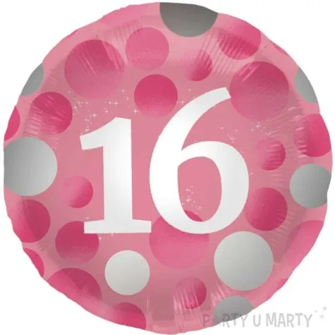 balon foliowy glossy 16 urodziny rozowy folat 18 rnd