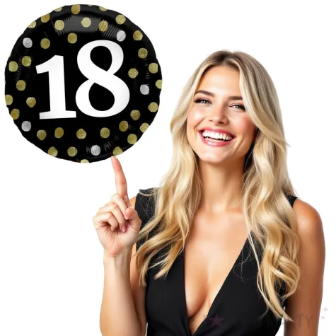 balon foliowy glossy 18 urodziny czarny folat 17 rnd