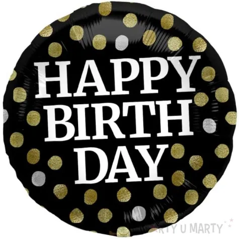 balon foliowy glossy happy birthday czarny folat 17 rnd