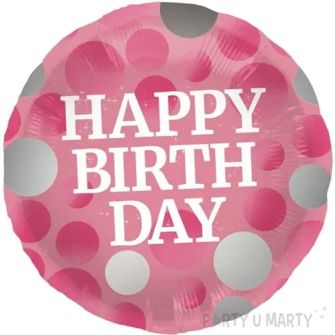 balon foliowy glossy happy birthday rozowy folat 17 rnd