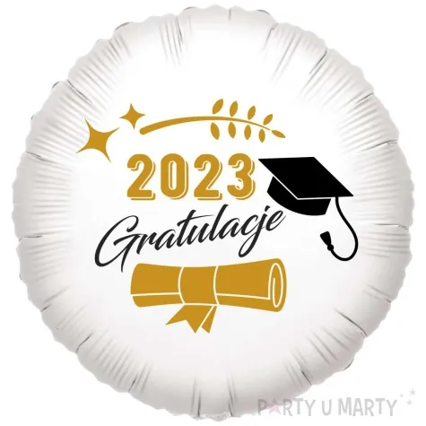 balon foliowy gratulacje biret i dyplom 2023 bialy 18 rnd