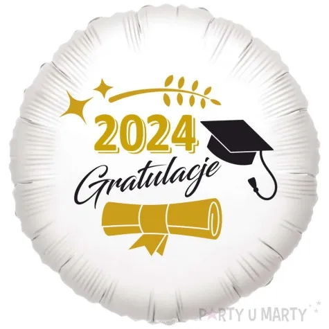 balon foliowy gratulacje biret i dyplom 2024 bialy 18 rnd