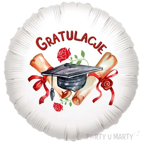 balon foliowy gratulacje biret i dyplomy bialy 18 rnd