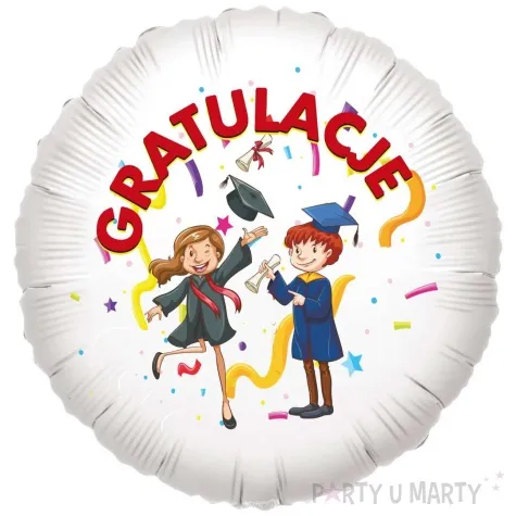 balon foliowy gratulacje usmiechnieci uczniowie bialy 18 rnd