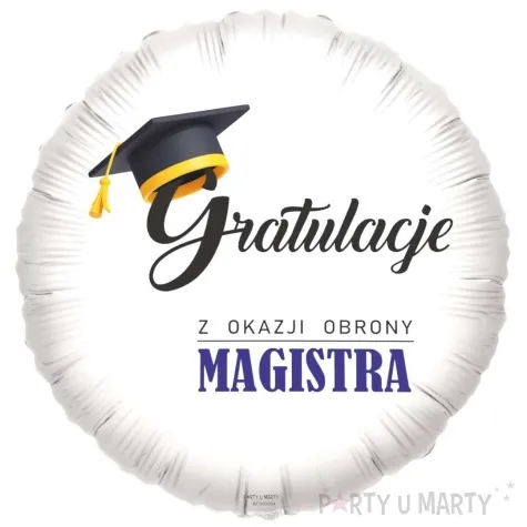 balon foliowy gratulacje z okazji obrony magistra bialy 18 rnd