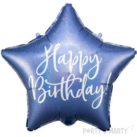 balon foliowy gwiazda happy birthday niebieski partydeco 18 5 str