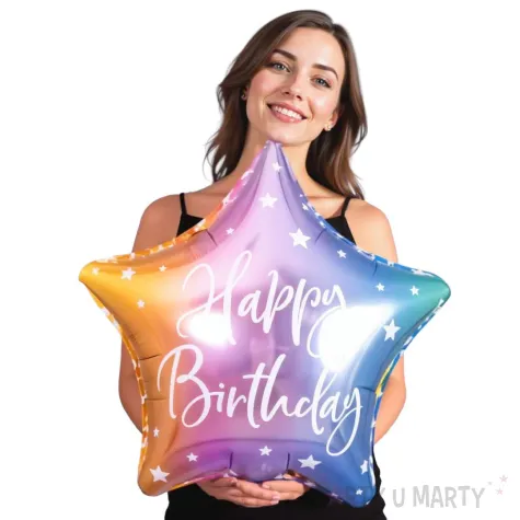 balon foliowy gwiazda happy birthday teczowy partydeco 18 5 str