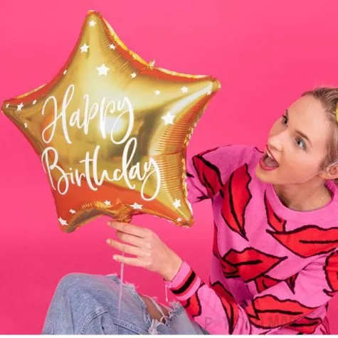 balon foliowy gwiazda happy birthday zloty partydeco 18 5 str