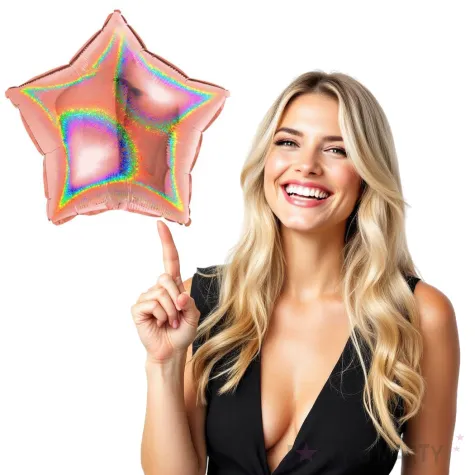 balon foliowy gwiazda holo rozowe zloto grabo 18 str