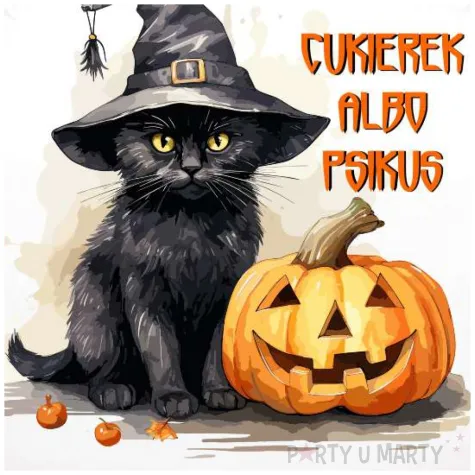 balon foliowy halloween kot czarownicy z dynia bialy 18 rnd