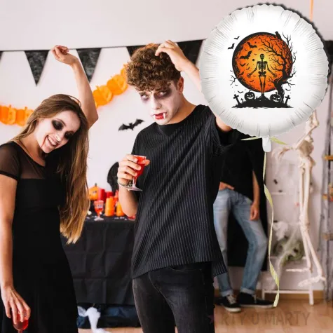 balon foliowy halloween szkielet i zachod slonca bialy 18 rnd