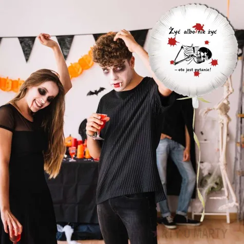 balon foliowy halloween zyc albo nie zyc bialy 18 rnd