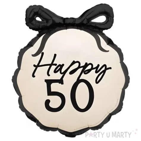balon foliowy happy 50 kokardka dekoracja na 50 urodziny piecdziesiatke kremowy 20 9 shp