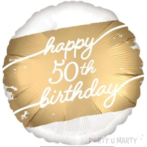balon foliowy happy 50th birthday glamour dekoracja na 50 urodziny bialo zloty 18 rnd