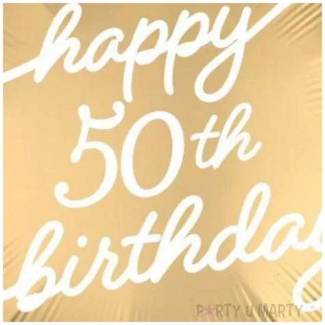 balon foliowy happy 50th birthday glamour dekoracja na 50 urodziny bialo zloty 18 rnd