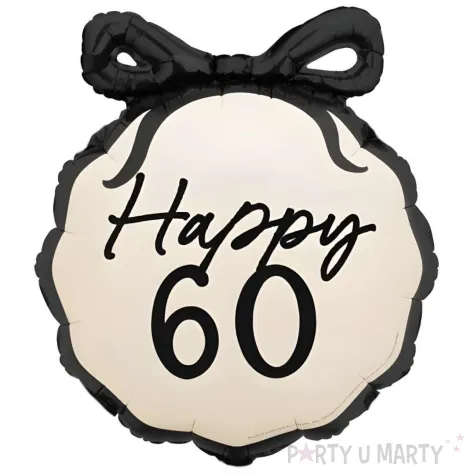 balon foliowy happy 60 kokardka dekoracja na 60 urodziny szescdziesiatke kremowy 20 9 shp