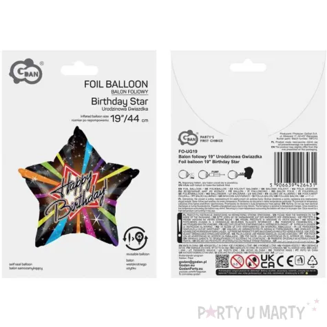 balon foliowy happy birhtday urodzinowa gwiazdka godan 19 str