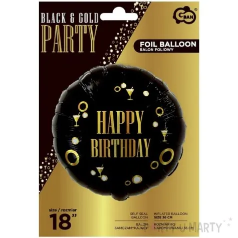 balon foliowy happy birthday blyski swiatel czarno zloty godan 18 rnd