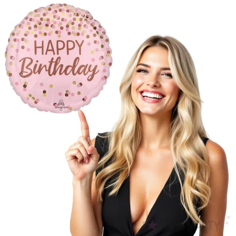 balon foliowy happy birthday dekoracja na urodziny rozowy amscan 18 rnd