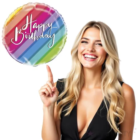 balon foliowy happy birthday dekoracja na urodziny teczowy unique 18 rnd