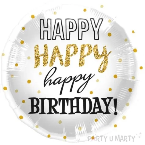 balon foliowy happy birthday dots bialo zloty folat 18 rnd