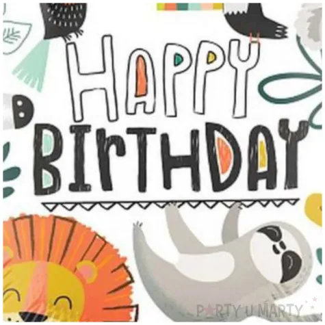 balon foliowy happy birthday dzikie zwierzeta dekoracja na urodziny bialy 18 rnd