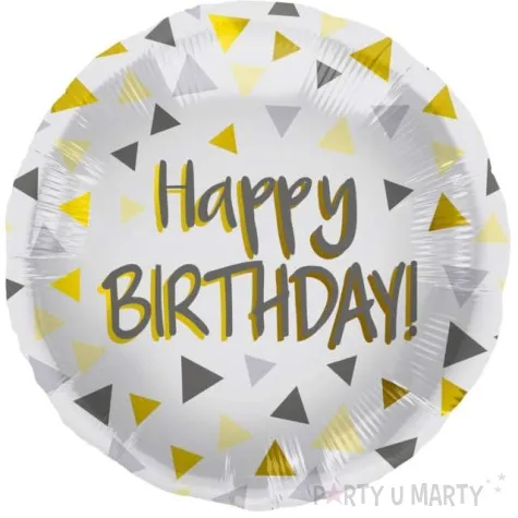 balon foliowy happy birthday gold triangles folat 18 rnd