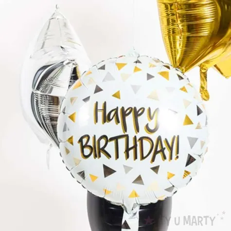 balon foliowy happy birthday gold triangles folat 18 rnd