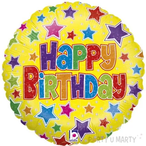 balon foliowy happy birthday gwiazdki zolty betallic 18 cir