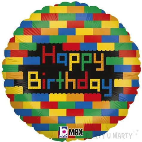 balon foliowy happy birthday klocki betallic 18 rnd